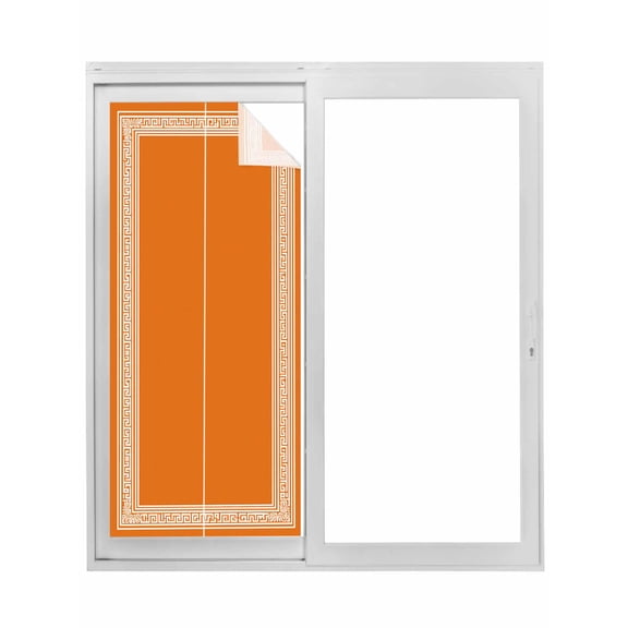 Burnt Orange Geometric Window Privacy Film, Country Greece Key Art Static Cling UV Sun Blocking Tint Film Heat Control Windows Films for Bedroom Bathroom, Window Stickers 23.6"x59"