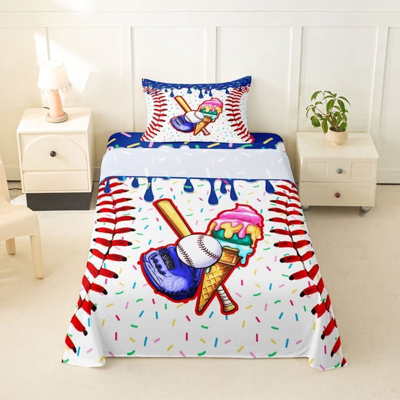 Erosebridal Teens Sport Baseball Twin Sheet Sets 3pcs,Ice Cream Drip Dessert Bedding For Boys Girls,Blue Pink