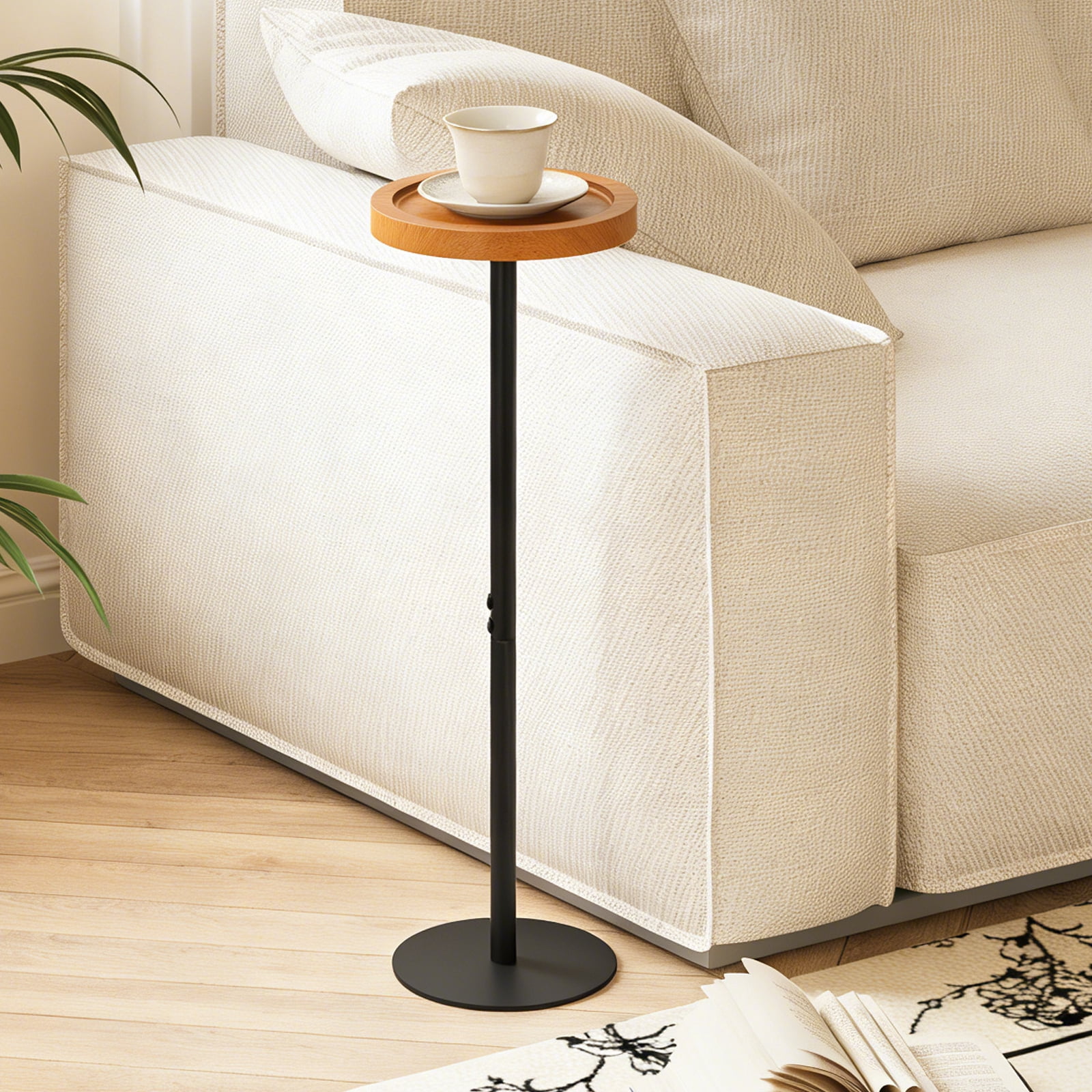 ManyFun Drink Table, Small Pedestal Side Table, Round Cocktail Table, Circle End Table with Metal Base, for Small Spaces