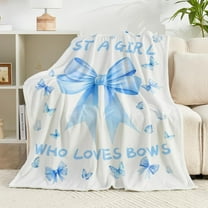 Bow Throw Blanket 60x50Inch Preppy Blanket Blue Bow Aesthetic Throw Blanket Coquette Flannel Soft Bow Plush Preppy Room Decor for Girls Women Birthday