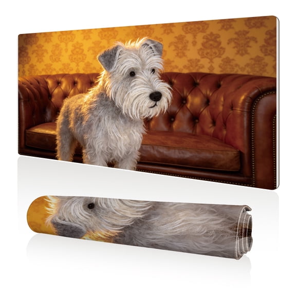 LIVEKEY Mouse Pad 80x40cm Extra Large Non Slip Stitched Durable Easy Clean Cute Schnauzer Dog Leather Sofa Vintage Pattern for Gaming Office