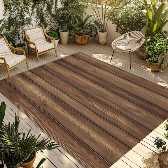 Vintage Wood Grain Outdoor Rug for Patio/Deck/Porch, Non-Slip Large Area Rug 6 x 9 Ft, Country Wooden Board Brown Indoor Outdoor Rugs Washable Area Rugs, Reversible Camping Rug Carpet Runner