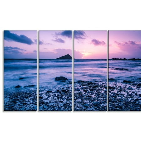 Design Art 'Slow Motion Waves on Rocky Beach' 4 Piece Graphic Art on Wrapped Canvas