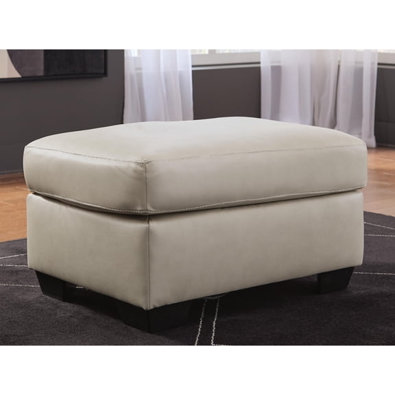 Signature Design by Ashley Santorine Ottoman, Top Grain Leather Cushion, Bone Gray