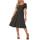 thumbnail image 1 of Vestido Floral de Mujer INSPIRE CHIC con Cuello Cuadrado, Decoración de Botones, Manga Corta con Volantes, Midi, Negro L, 1 of 1