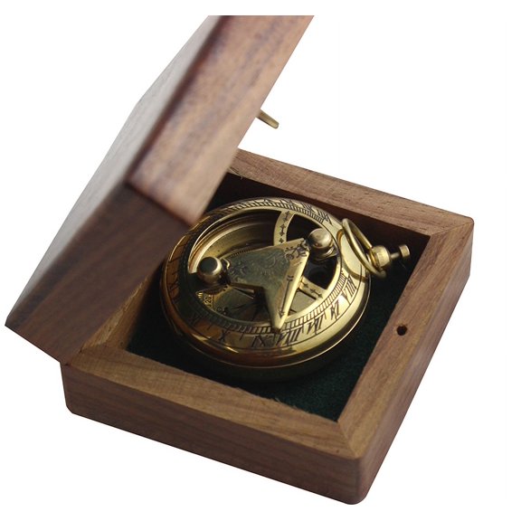 Marine Sundial Compass With Nautical Solid Wooden Box Vintage Brass Ship Navigate Device Nautical Gift Collection