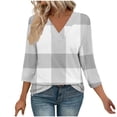thumbnail image 2 of Drovellove Plus Size Women's Checkered Print 3/4 Length Sleeve Blouse - V Neck Casual Loose Fit Top, 2 of 7