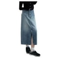 thumbnail image 2 of Denim Skirt Women High Waiste Plus Size Skirt Casual Slimming A Line Split Retro Womens Skirts Blue L, 2 of 7
