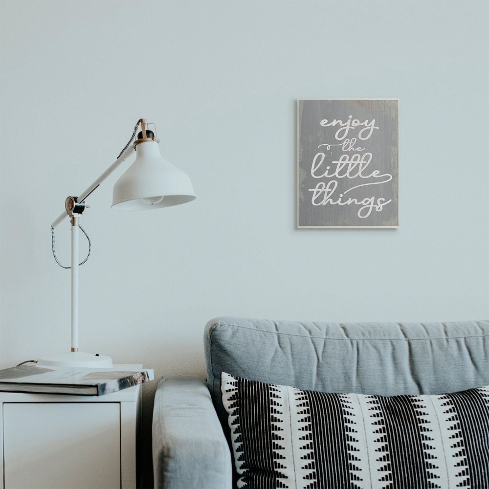 Stupell Industries Enjoy The Little Things Phrase with Distressed Grey Detail Designed by Daphne Polselli