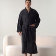 thumbnail image 2 of SWSMCLT Men's Billowy Fleece Bath Robe Belt Cold Weather Drop Shoulder Baggy Fall Bathrobes Bathrobe Chunky Comfy Dark Grey Medium-Large, 2 of 5