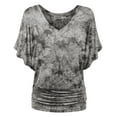 thumbnail image 2 of Made by Johnny Women's V-Neck Short Sleeve Tie Dye Drape Dolman Top L BROWN, 2 of 6