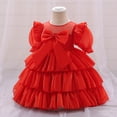 thumbnail image 2 of Sngxgn Girls Long Sleeve Backless Lace Flower Square Neck Tiered Ruffle Swing Party Dress(Red,90), 2 of 4