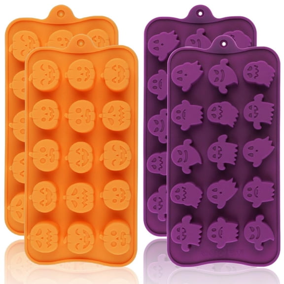 2 Pack Halloween Candy Molds, Silicone Pumpkin Mold, Pumpkin Chocolate Mold, Halloween Silicone Molds for Chocolate, Candy, Jelly, Wax Melt, Ice Cubes, Cake Decorations