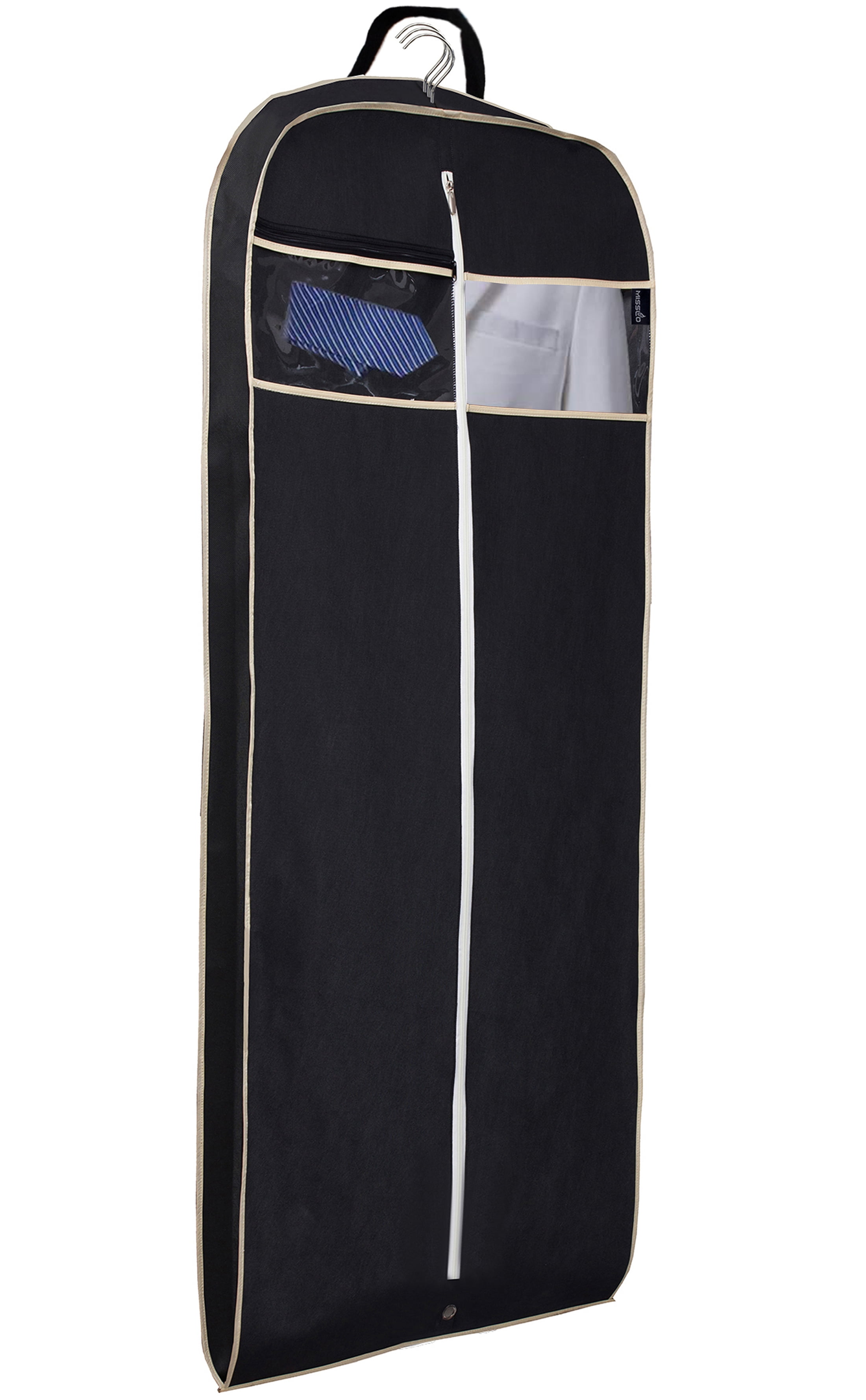 MISSLO 60' Hanging Suit Dress Garment Bag for Travel with Zipper Pocket Closet Long Coat Gown Clothes Garment Cover, Black