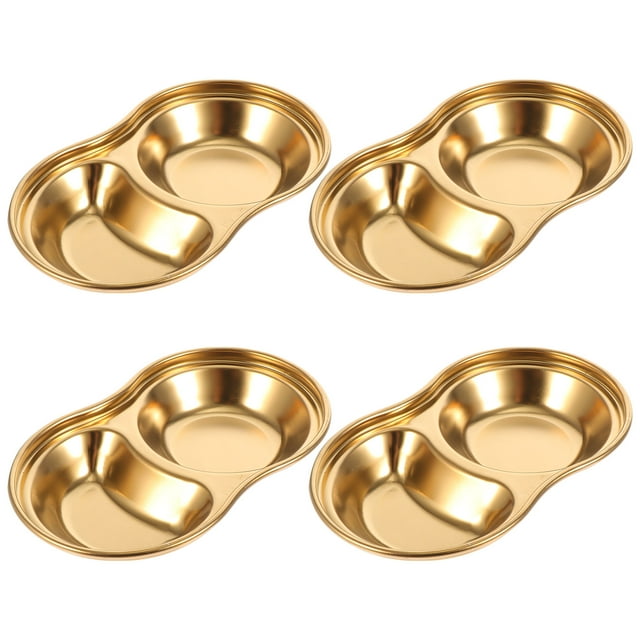 Shisuyan 4 Pcs Assiettes à Épices en Acier Inoxydable à Double Compartiments pour la Maison