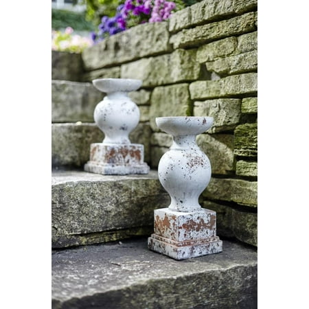 UPC 746427705073 product image for Set of 2 Antique White Cement Decorative Hurricane Candle holder 14
