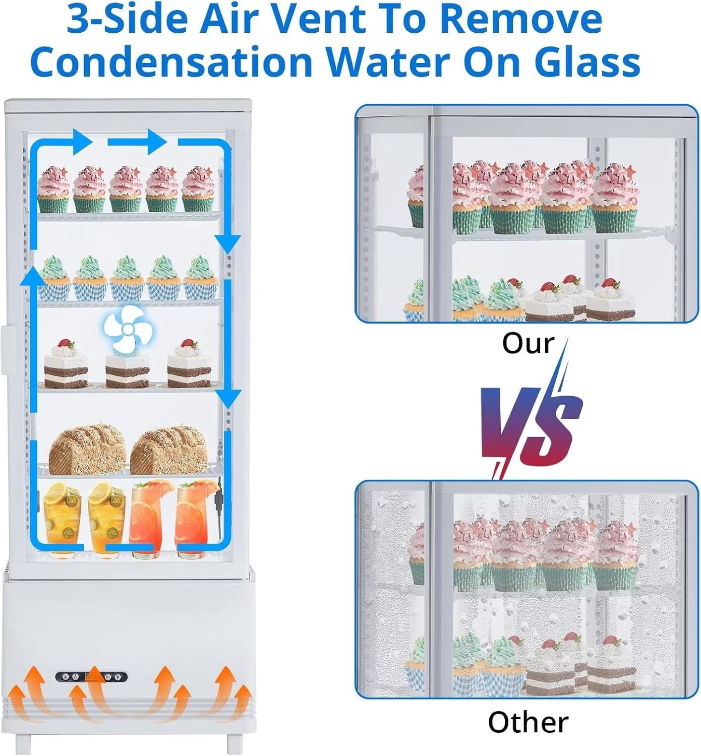 Commercial Refrigerator Display Case, 3.46 Cu. FT (98 L) Commercial Cake Refrigerator, Upright Beverage Cooler, Countertop Design, for Home, Store and Cafe, Bakery