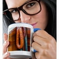 thumbnail image 2 of 3drose, Smoked Sausage Hangs on a Rope by the Wooden Wall. Kitchen Decor, 11oz Two-tone Blue Mug, 2 of 6