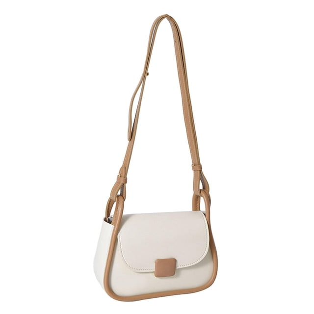 Bolso de mano para niñas, bolso de hombro, bolso de hombro de PU duradero, bolso de mano para mujer Caqui Blanco