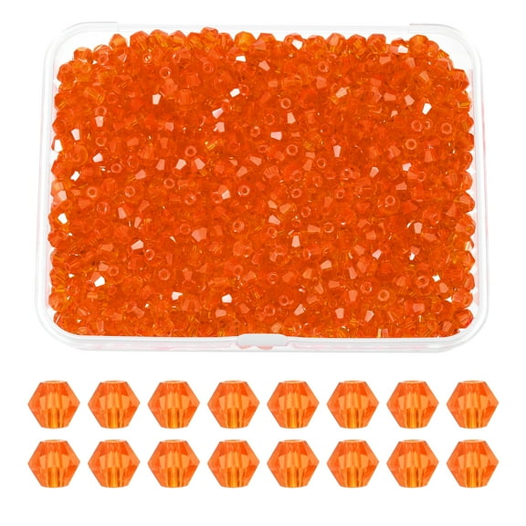Uxcell 1000pcs 4mm Bicone Glass Crystal Beads, Faceted Beads with Box Orange Red