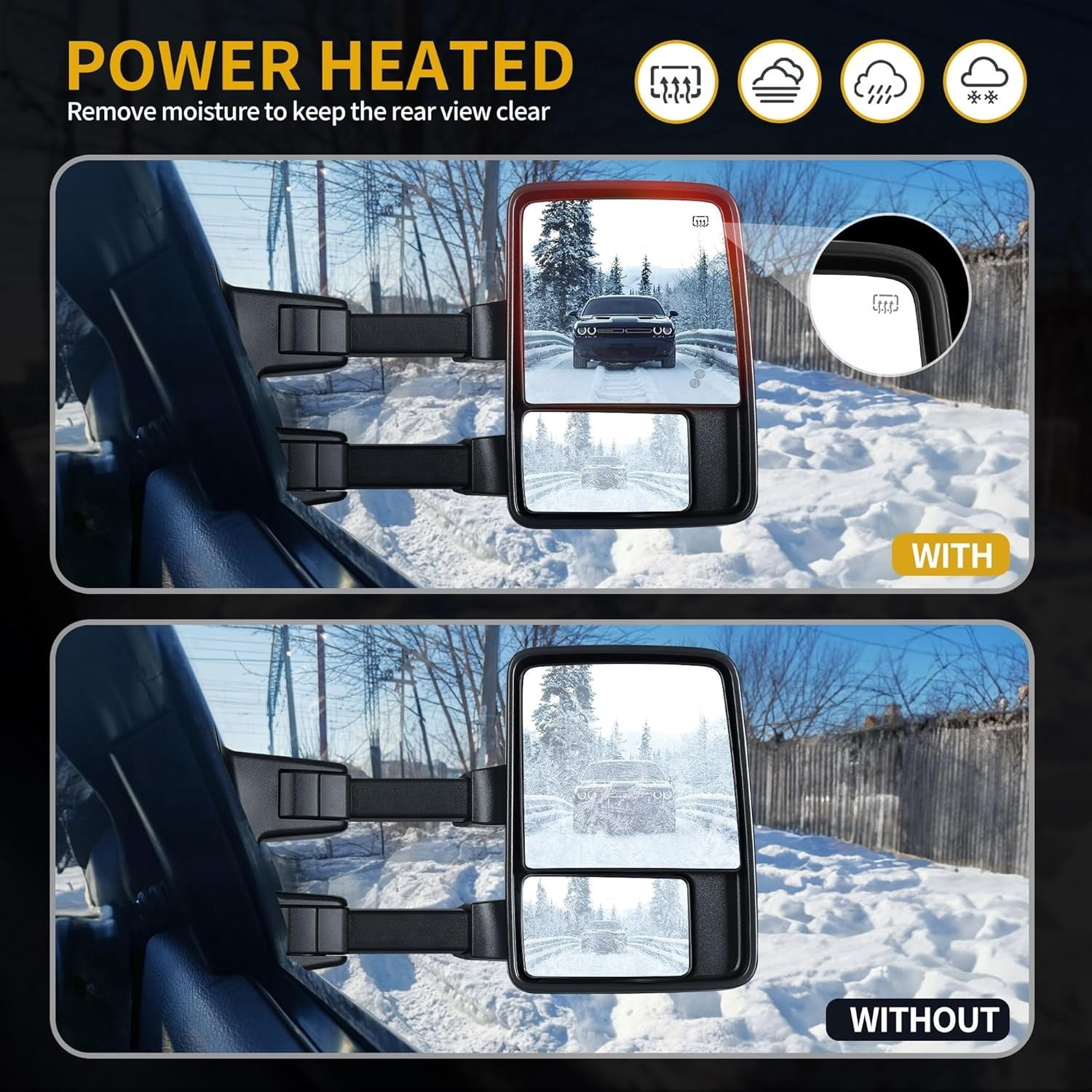LEDKINGDOMUS Power Heated Telescoping Tow Mirrors for 1999-2016 Ford F250 F350 F450 F550 Super Duty with Foldable Arrow LED Turn Signal & Smoke Lens, Manual Folding