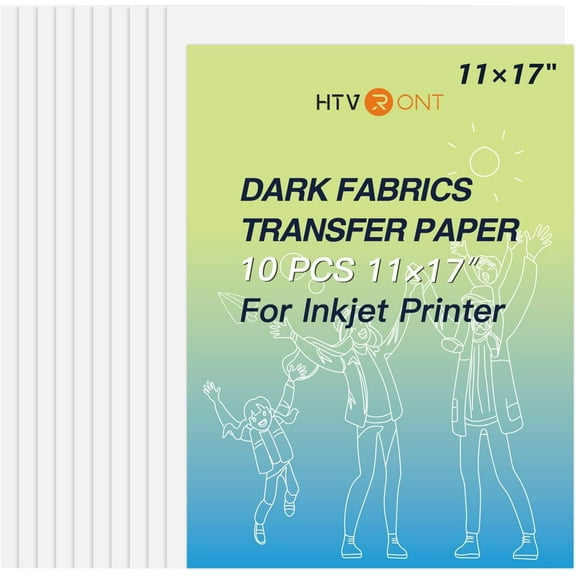 Heat Transfer Paper 11x17 " for Dark T Shirts - 10 Pack Iron on Transfer Paper for Inkjet Printer, Large 11x17" Easy to Use Printable Heat Transfer Vinyl, Vibrant Color, Durable & Soft