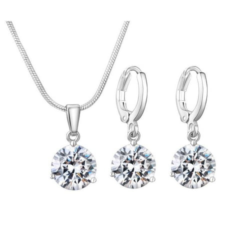 

Cubic Zirconia Crystals Nacklace Pendant Earrings Set for Women Stylish Unique