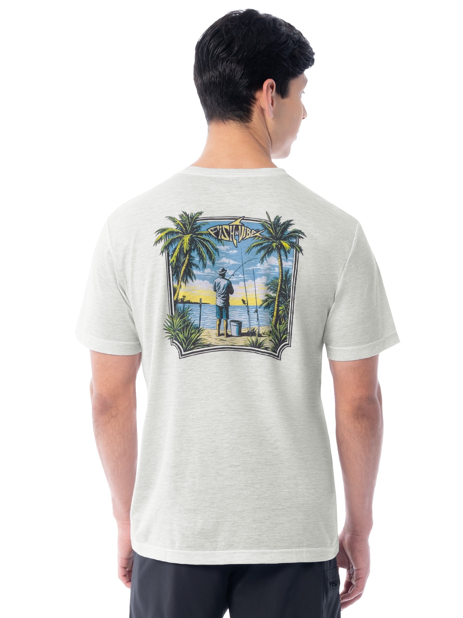 Fish N Vibe Men's Short Sleeve Fishing Performance Outdoor Graphic T-Shirt, Micro Chip Cationic, M