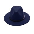 thumbnail image 4 of Qarigey Sombrero de ala ancha de fieltro, gorro cálido de invierno para mujer, sombrero Vintage, accesorios de ropa para fiesta y niña Sombreros azul oscuro, 4 of 8