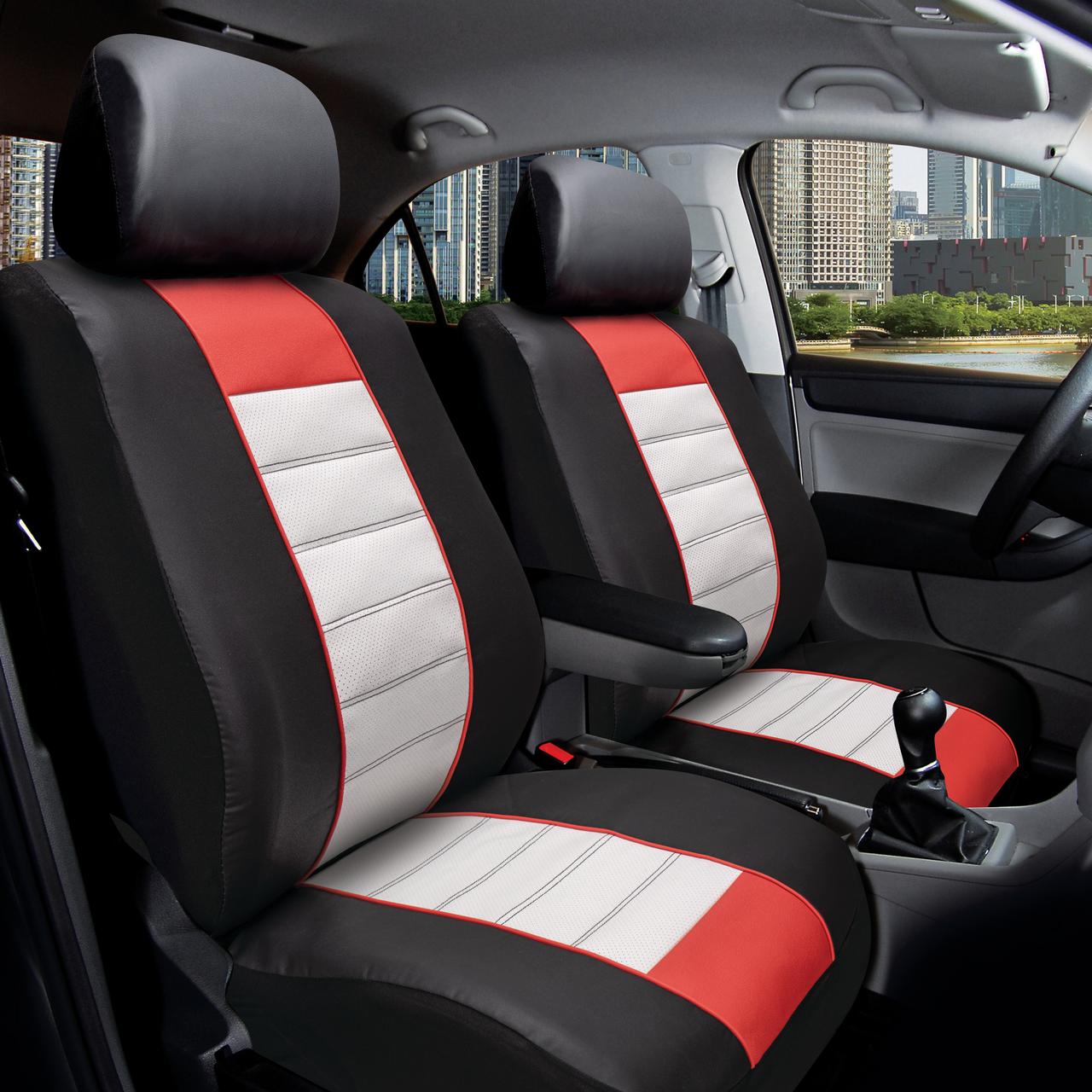 Auto Drive Sport Red Faux Leather Seat Cover for Cars, Trucks, SUVs and CUVs - 2 Pack, Universal Fit