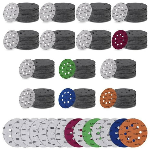 200 Pcs Sandpaper 5 Inch 8 Holes Hook and Loop Wet Dry Sanding Discs Assorted Grits, Orbital Sander Pads for Polishing