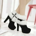thumbnail image 2 of Black Womens Furry Boots With Bow And Side Zipper Fleece Lined Heel Ankle Boots For Fall Winter Sweet And Edgy Style Comfortable For Casual Wear Size 39, 2 of 9