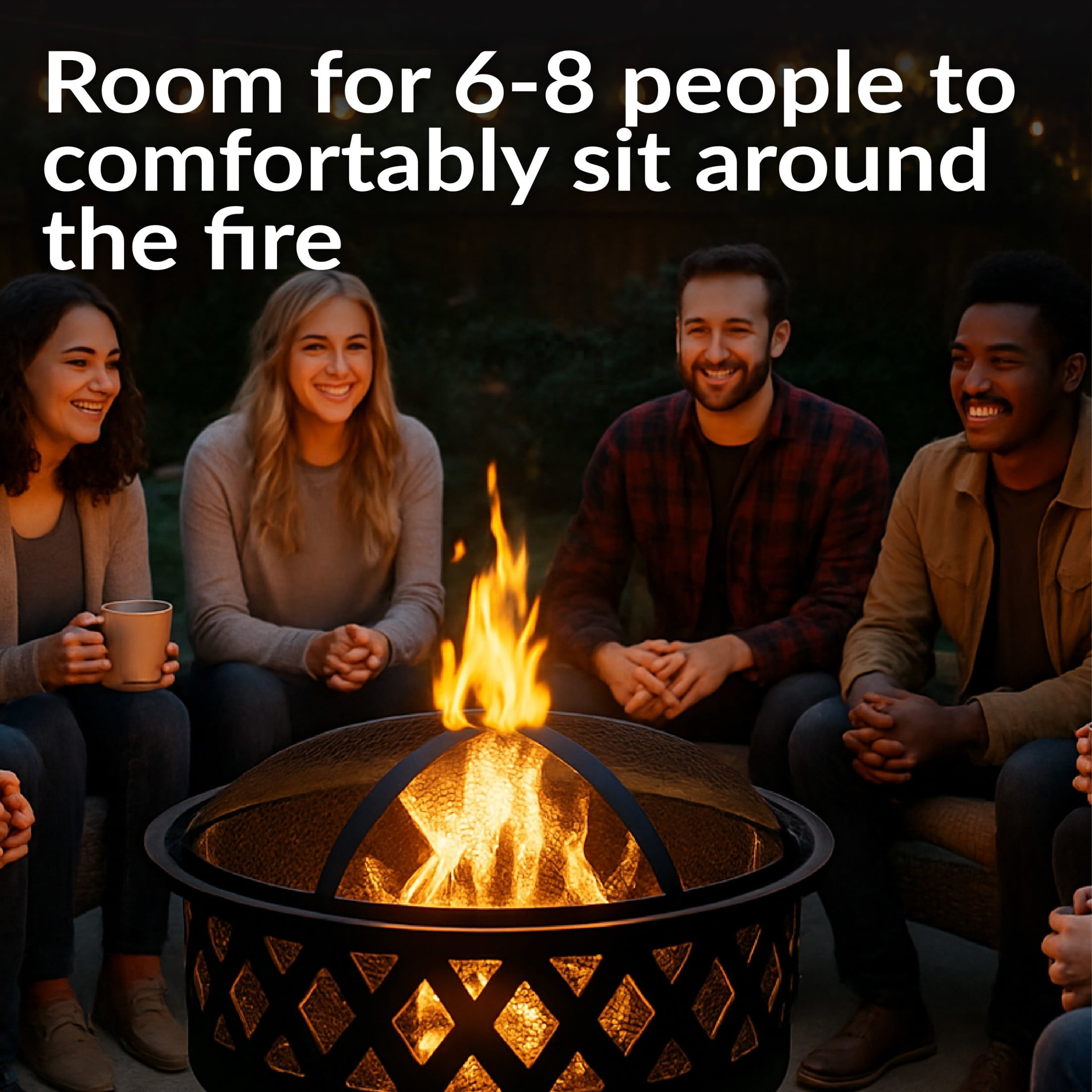 Sunnydaze Crossweave 30" Round Wood-Burning Black Finish Steel Outdoor Fire Pit with Screen