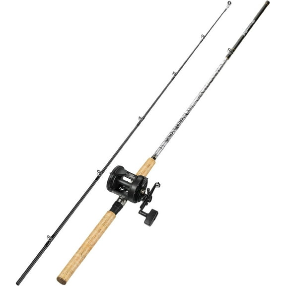 Fiberglass Fishing Pole Conventional Reel Combo with  P-Cork Rod Handle, Medium Heavy for Catfish Salmon and Steelhead
