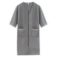 thumbnail image 3 of Men Casual Loose 3/4 Sleeve Zipper Front Bathrobe Housecoat Full Length Nightgowns Loungewear with Pockets, 3 of 5