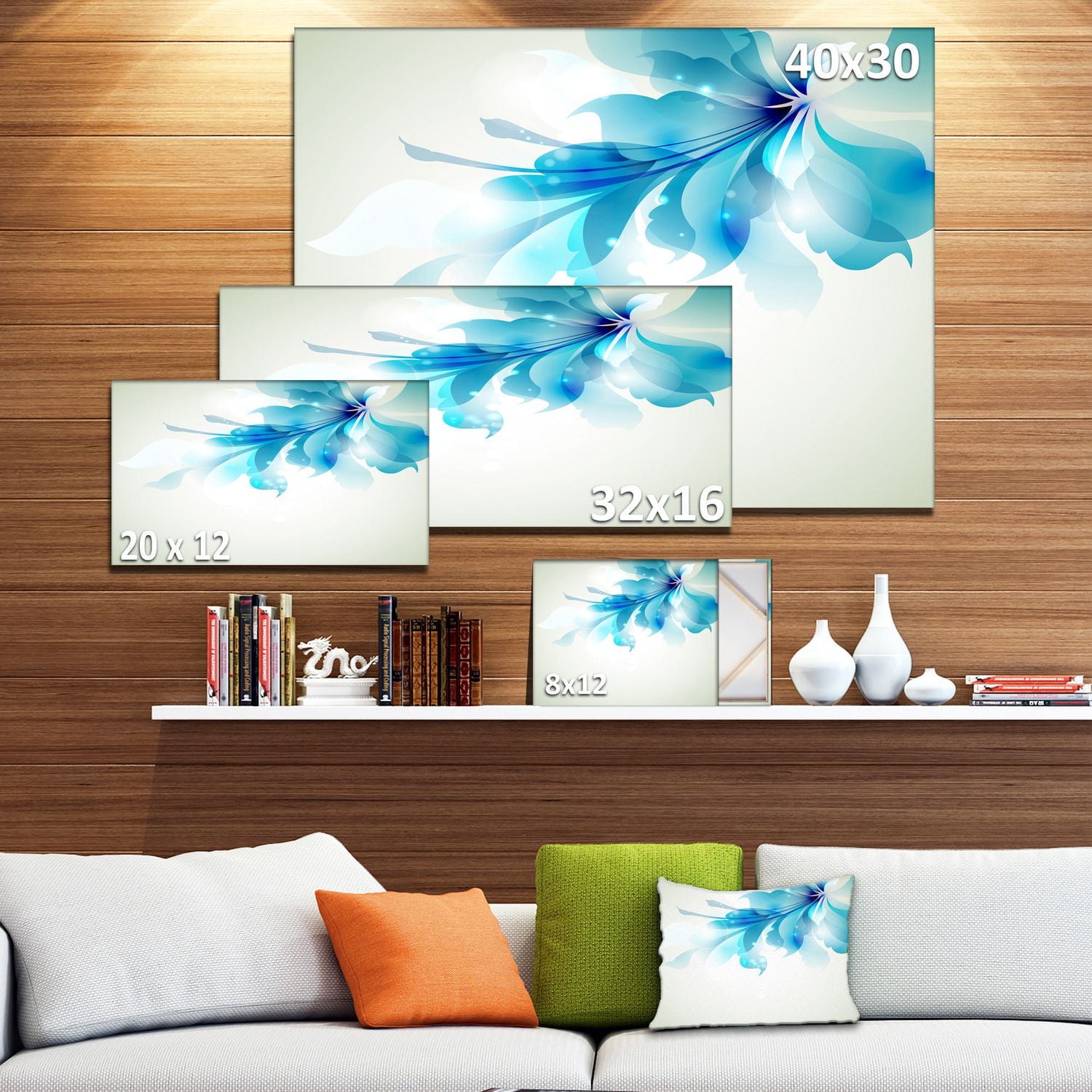 Design Art Tender Blue Abstract Flowers Canvas Print