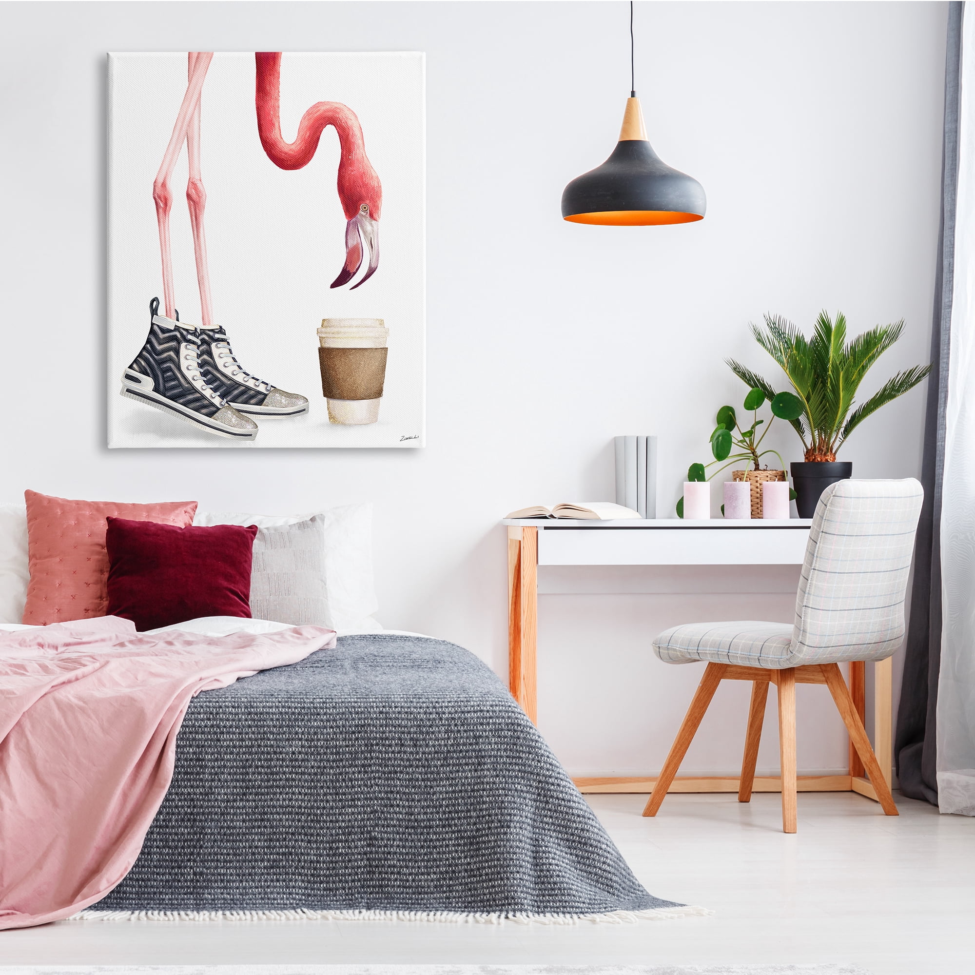 Stupell Industries Fashion Quilted Shoe Glam Pink Flamingo Coffee Cup, 36 x 48, Design by Ziwei Li