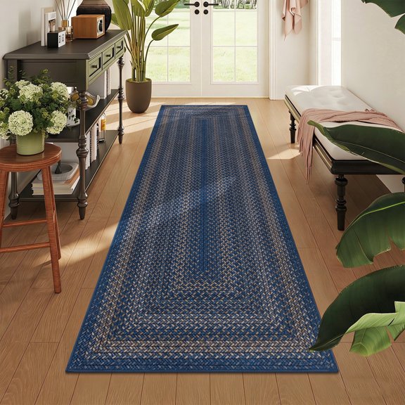 2' x 6' Braided Jute Hallway Runner Rug，Non Slip Ultra Thin Washable Low-Pile Carpet for Laundry Room, Farmhouse Modern Mat Runner for Bedroom, Entryway, Hallway
