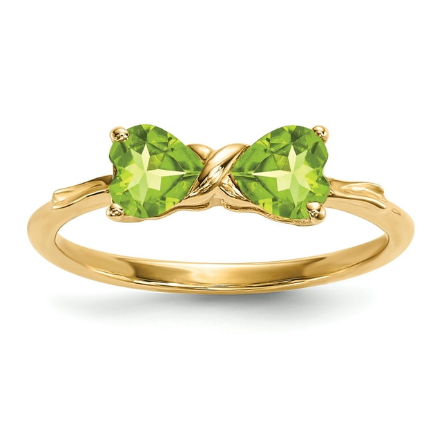 14k Yellow Gold Peridot Bow Ring Birthstone August