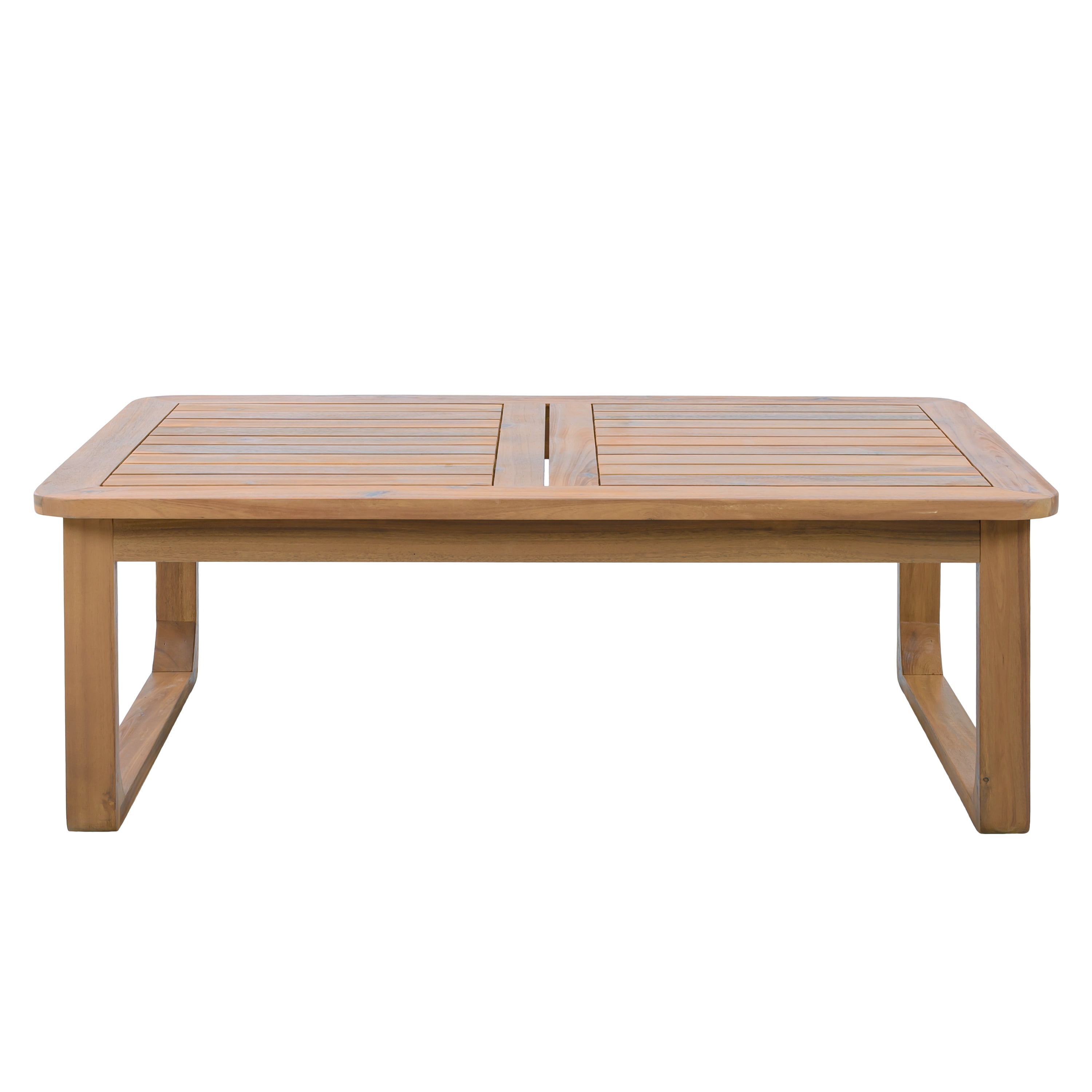 Coffee Table, Outdoor Rectangular Acacia Wood Patio Table with Curved Legs for Deck Garden, Light Teak