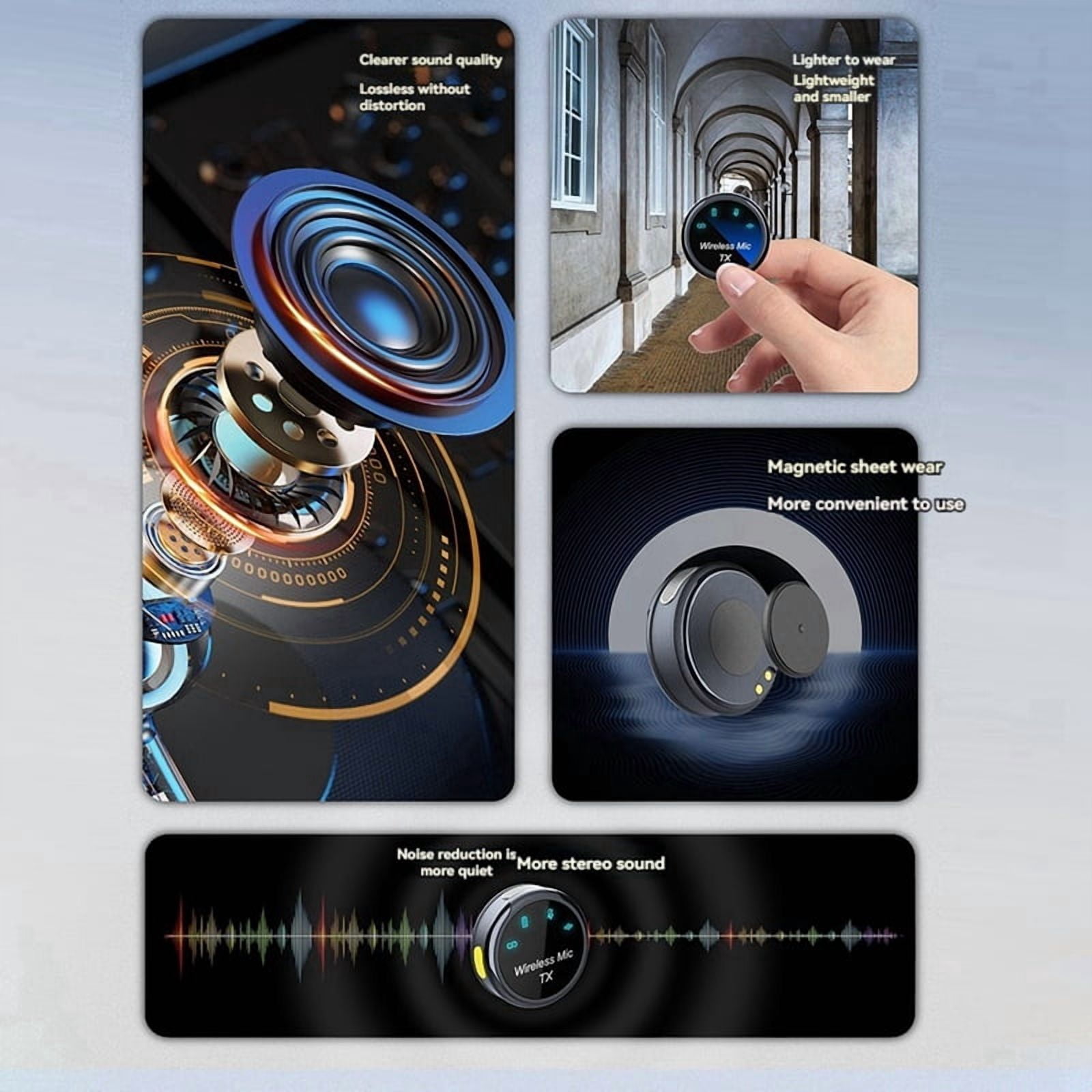 Magnetic Wireless Lavalier Microphone Audio Video Recording Microphone Noise Reduction with Charging Case Type C