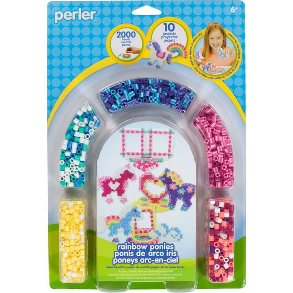 Perler Rainbow Ponies Fused Bead Kit makes 10 projects, 2004 Pieces, great for ages 6 and up