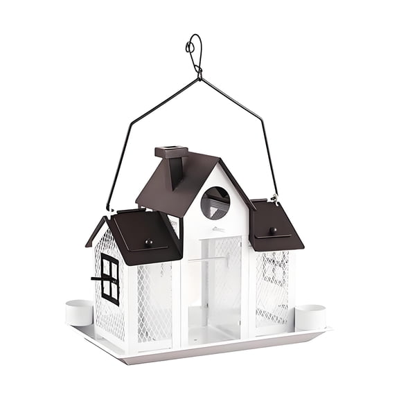 Solar Bird Feeders House for Outdoors Hanging,Large Capacity Metal Wild Bird Feeder Squirrel Proof for Outside with Water Cup, Cardinal Birdfeeder Birdhouses Gift for Bird Lovers