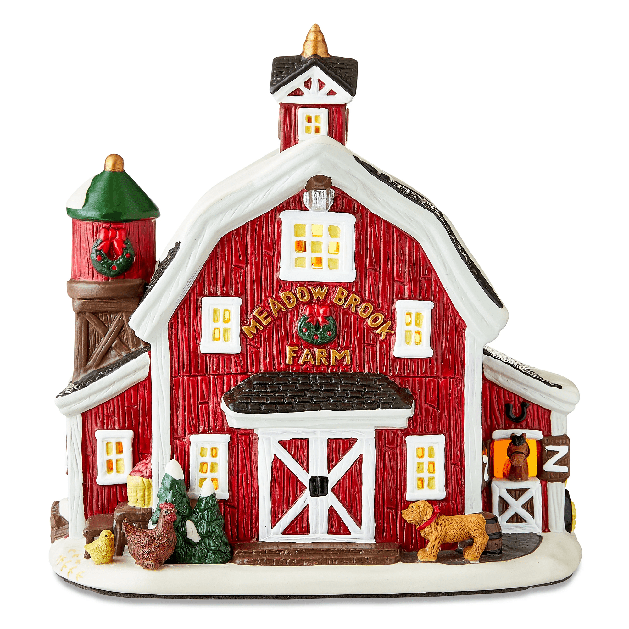 Light-up Multi-color Christmas Village Porcelain Meadow Brook Farm, 8" x 5.5" x 8", by Holiday Time, MEADOW BROOK FARM  1.6635(KG)