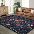 thumbnail image 2 of Floral 5x7 Area Rug Machine Washable Soft Print Boho Carpet Non Slip Low Pile Flower Area Rugs for Living Room Bedroom Dining Room Blue, 2 of 7
