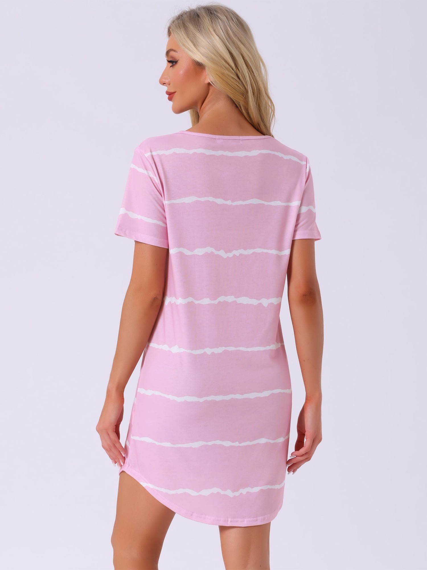 DARING DIVA Women's Round Neck Striped Short Sleeve Sleepshirt Nightgown 3XL Pink