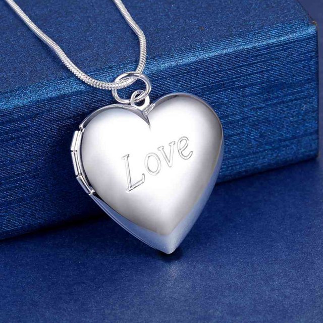 40-75cm Plata de Ley 925 corazón ovalado foto redonda marco abierto colgante collar cadena de serpiente para mujer hombre joyería de boda