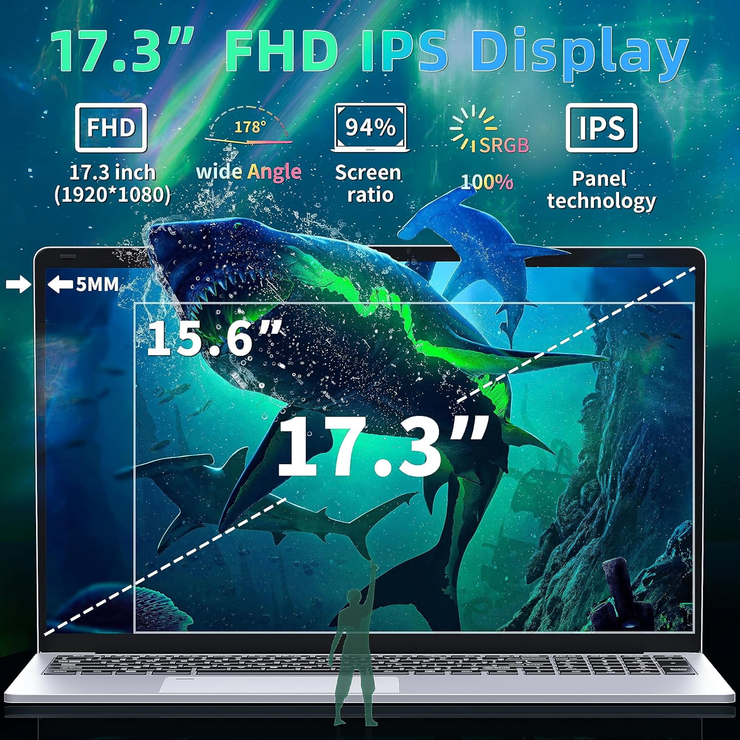 【Win 11 Pro/Office 2019】17.3" Large Laptop, 16GB RAM, 512GB SSD, FHD IPS Display, 6500Y (Up to 3.4 GHz), Fingerprint, Backlit Keyboard, WiFi/USB3.0/BT/HDMI, PC Notebook For Work & Study