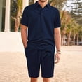 thumbnail image 2 of New Fashion Sets Men's Leisure Tracksuit Set Sports Casual Short Sleeve Solid Color Polo Shirt+Shorts Streetwear 2 Piece Suits, 2 of 5