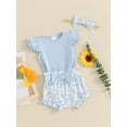 thumbnail image 4 of Musuos Baby Girls 3Pcs Summer Outfit 3 6 9 12 18Months Fly Sleeve Crew Neck Romper + Bow Front Shorts + Headband Set Cute Clothes, 4 of 10